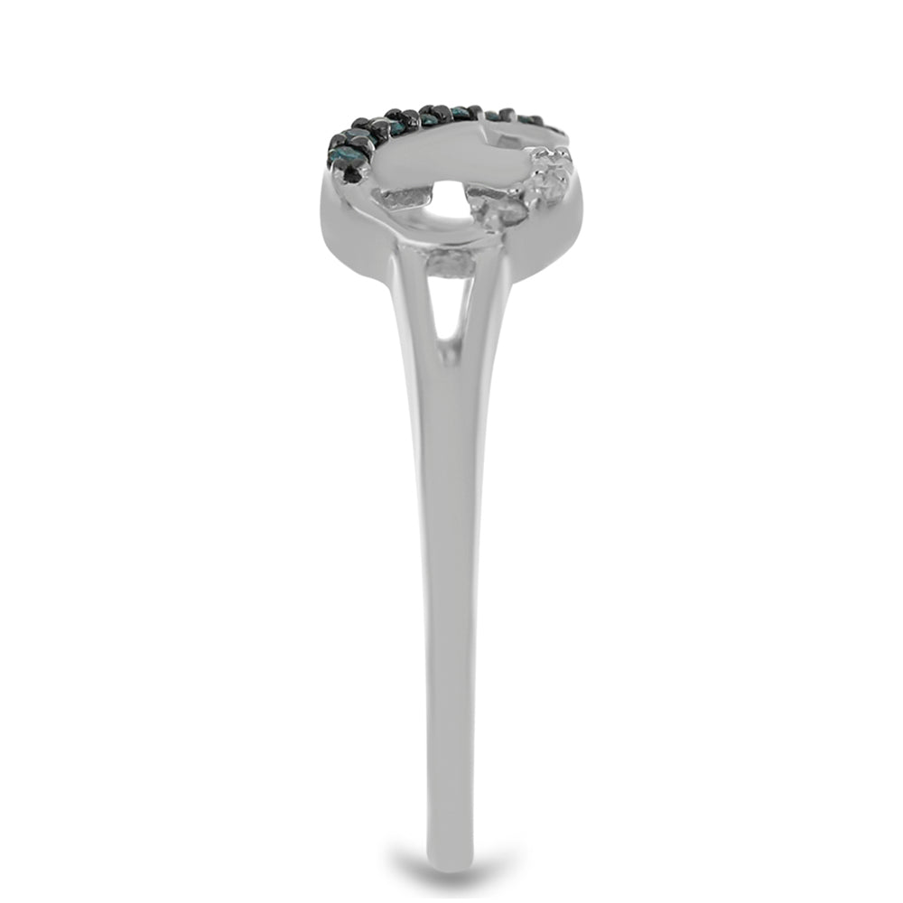 Strieborný Prsteň s Modrým Diamantom a Bielym Diamantom 4 