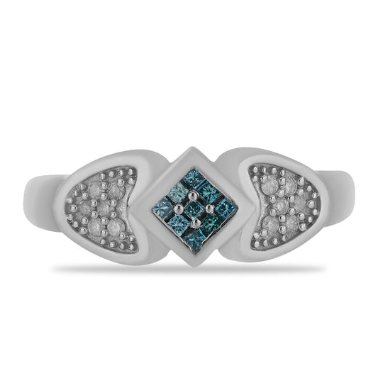 Strieborný Prsteň s Modrým Diamantom a Bielym Diamantom