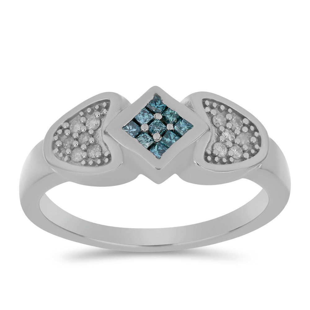 Strieborný Prsteň s Modrým Diamantom a Bielym Diamantom 3 