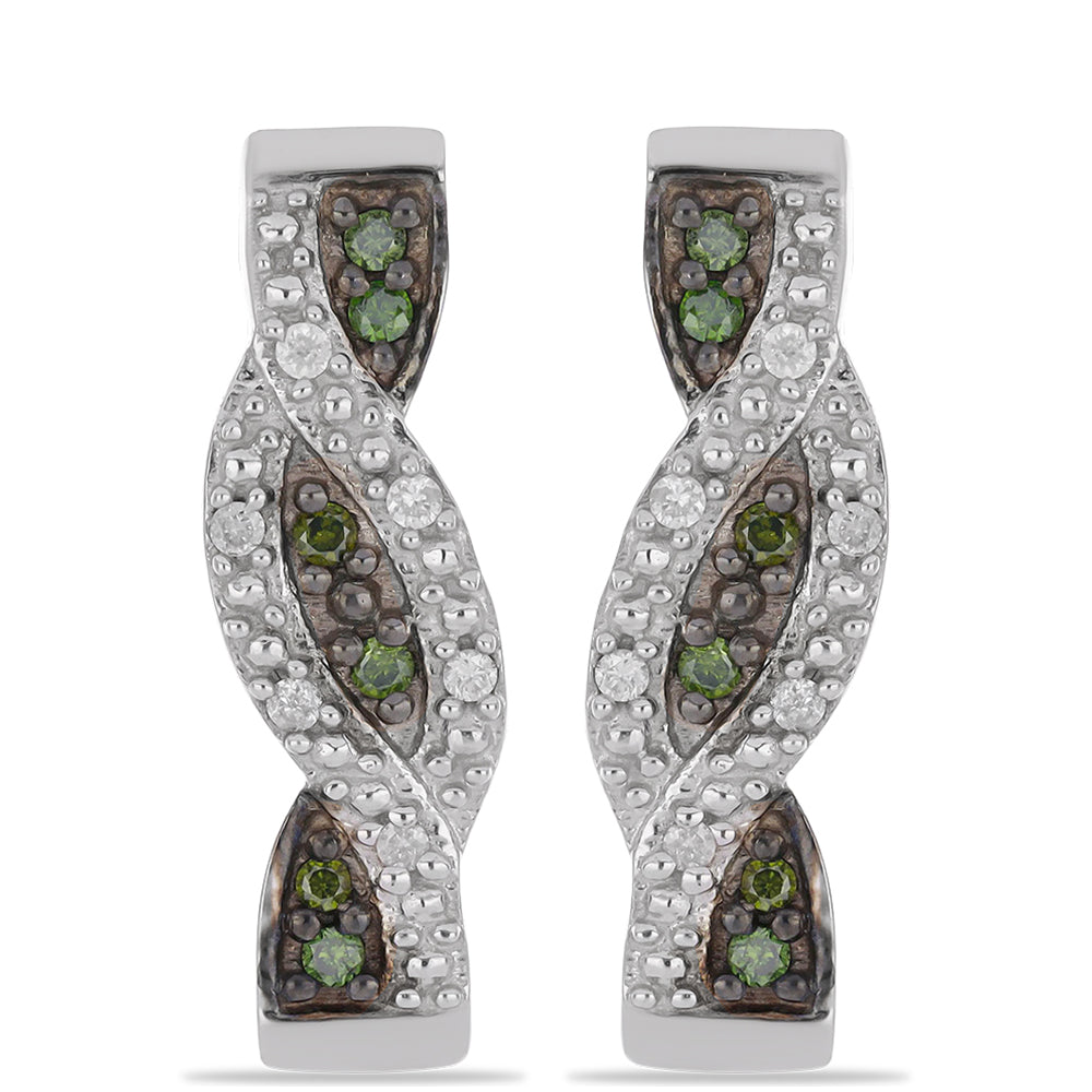 Strieborné Náušnice s so Zeleným Diamantom a Bielym Diamantom 1 
