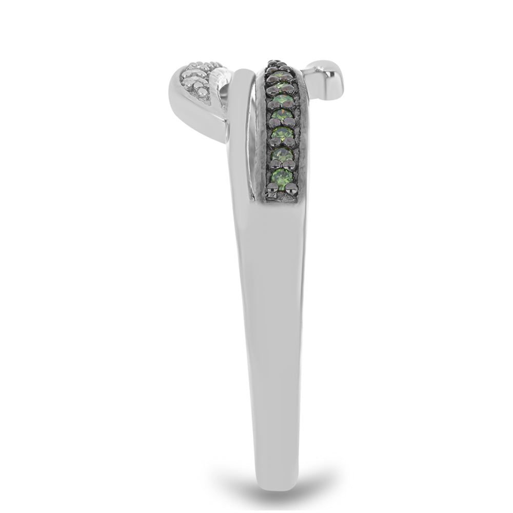 Strieborný Prsteň s so Zeleným Diamantom a Bielym Diamantom 4 