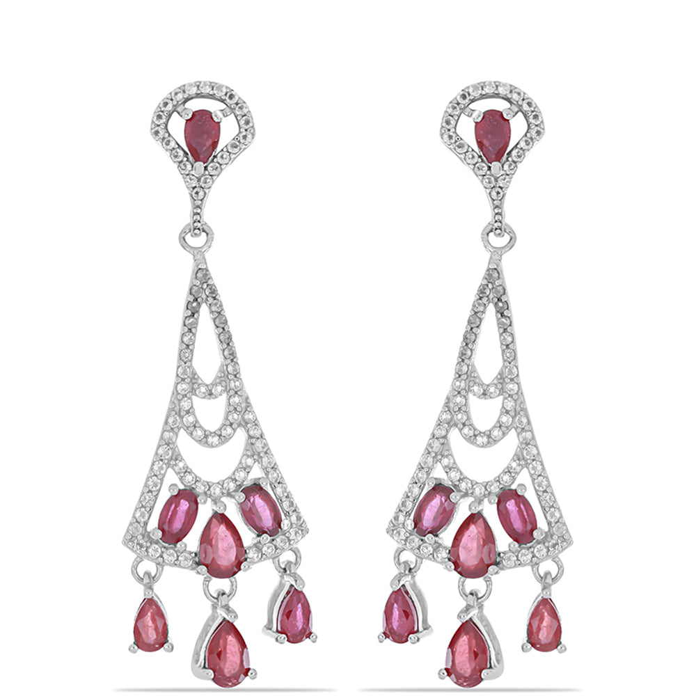 Strieborné Náušnice s Madagaskarským Rubínom a Bielym Topásom 1 