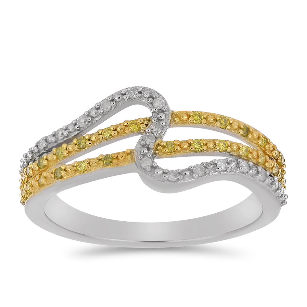 Pozlátený Prsteň s so Žltým Diamantom a Bielym Diamantom 3 