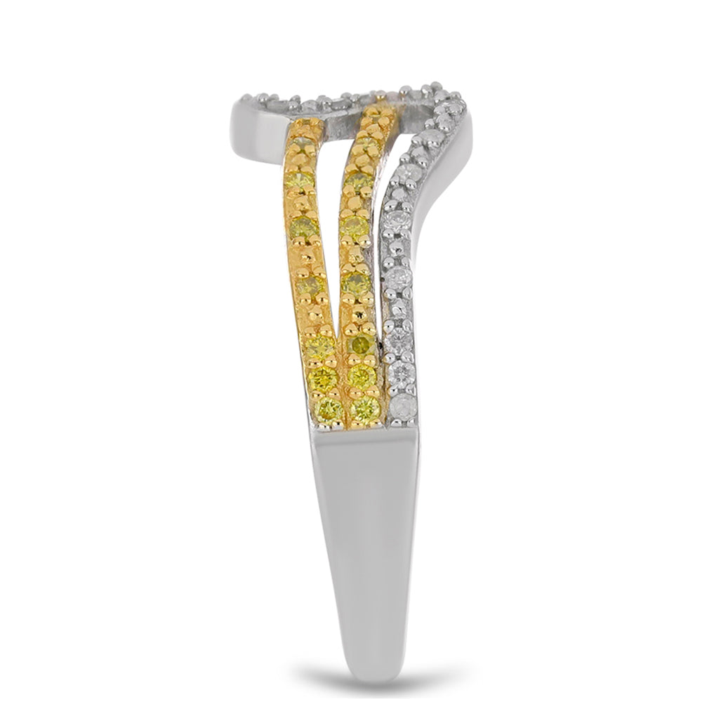Pozlátený Prsteň s so Žltým Diamantom a Bielym Diamantom 4 