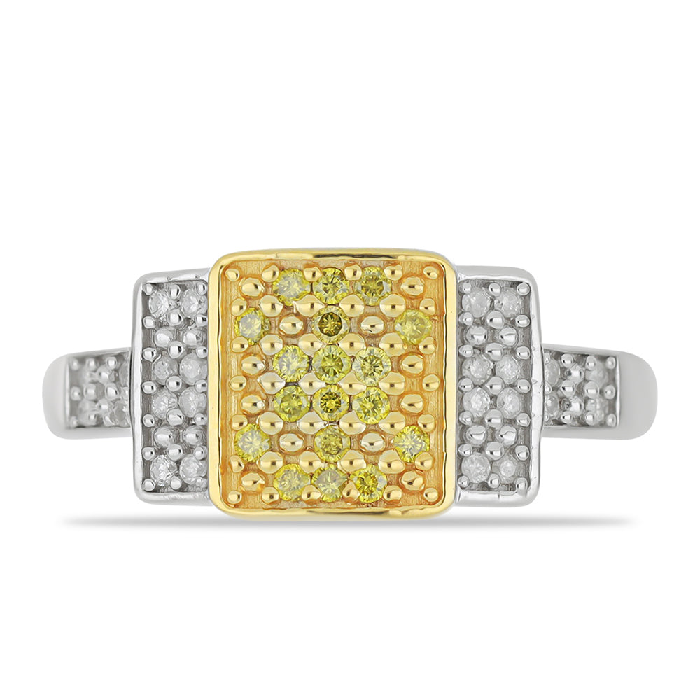 Pozlátený Prsteň s so Žltým Diamantom a Bielym Diamantom 1 