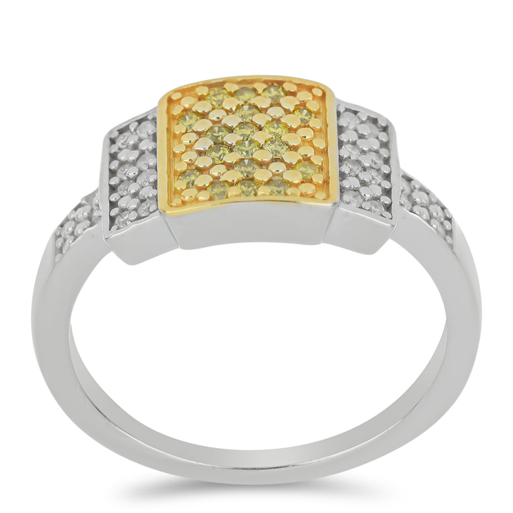 Pozlátený Prsteň s so Žltým Diamantom a Bielym Diamantom 3 