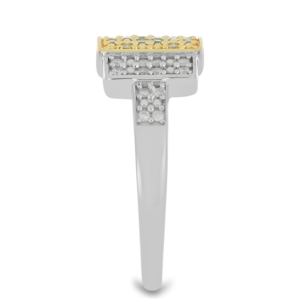 Pozlátený Prsteň s so Žltým Diamantom a Bielym Diamantom 4 