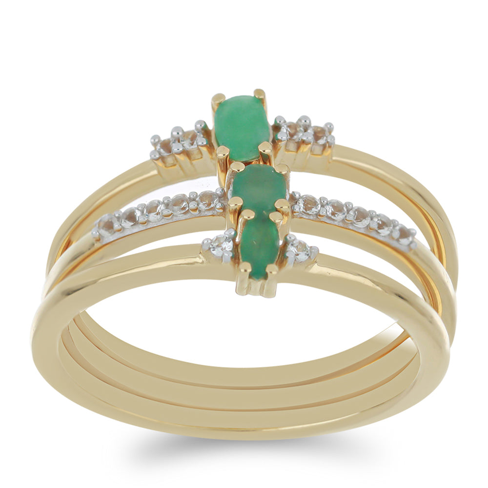 Pozlátené Strieborné Sada s Brazílskym Smaragdom a Bielym Topásom ( Prsteň ) 3 