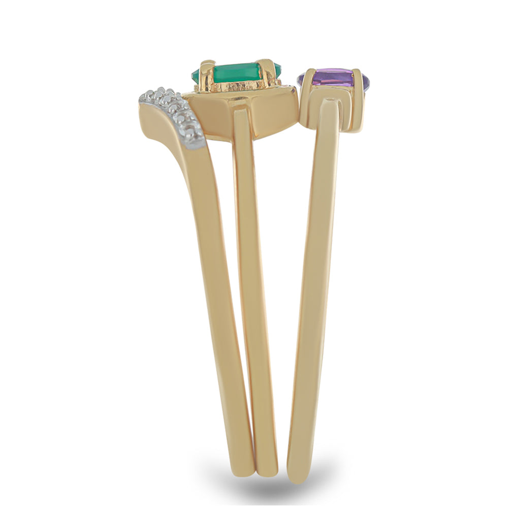 Pozlátené Strieborné Sada s so Zeleným Achátom a Marockým Ametystom 4 