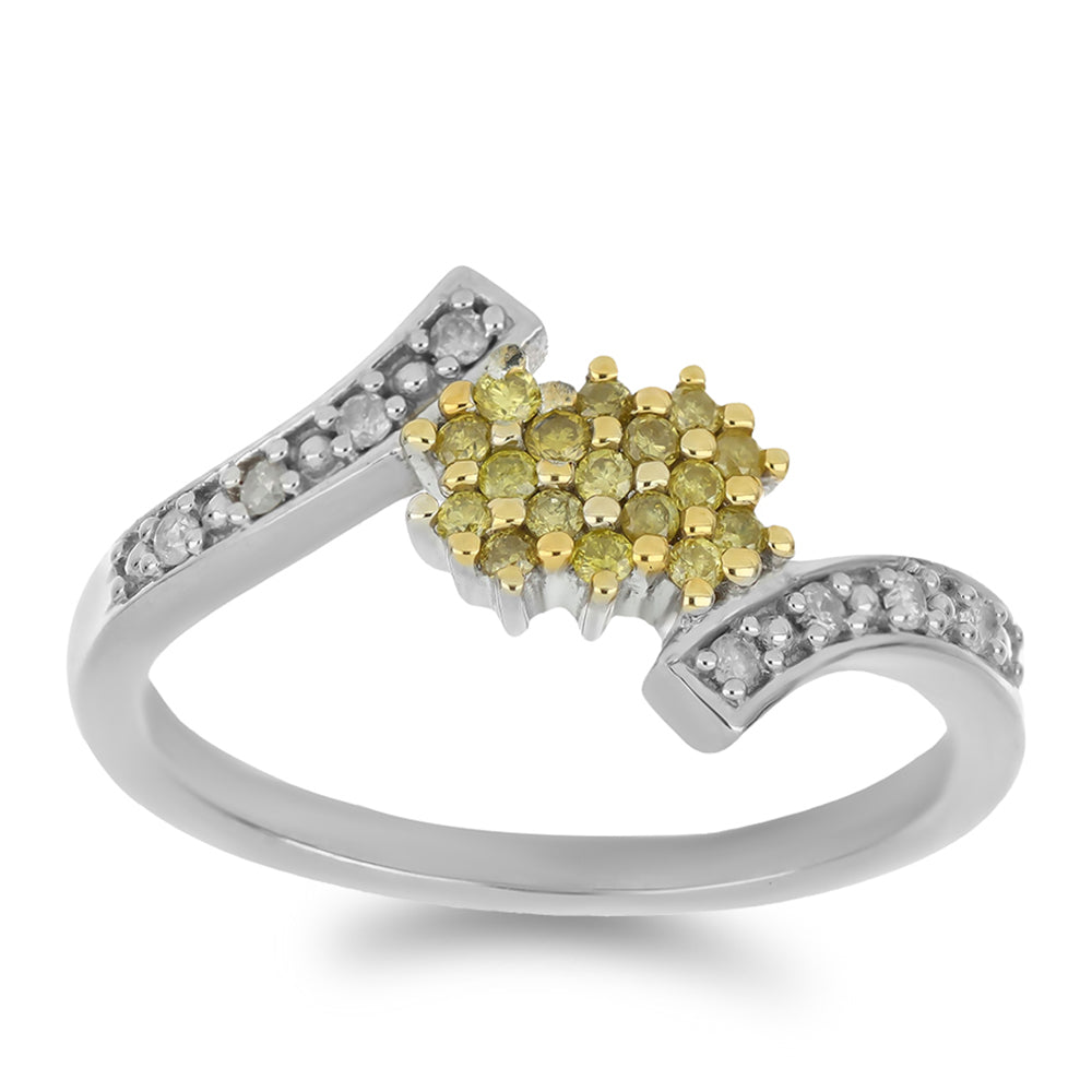 Strieborný Prsteň s so Žltým Diamantom a Bielym Diamantom 3 