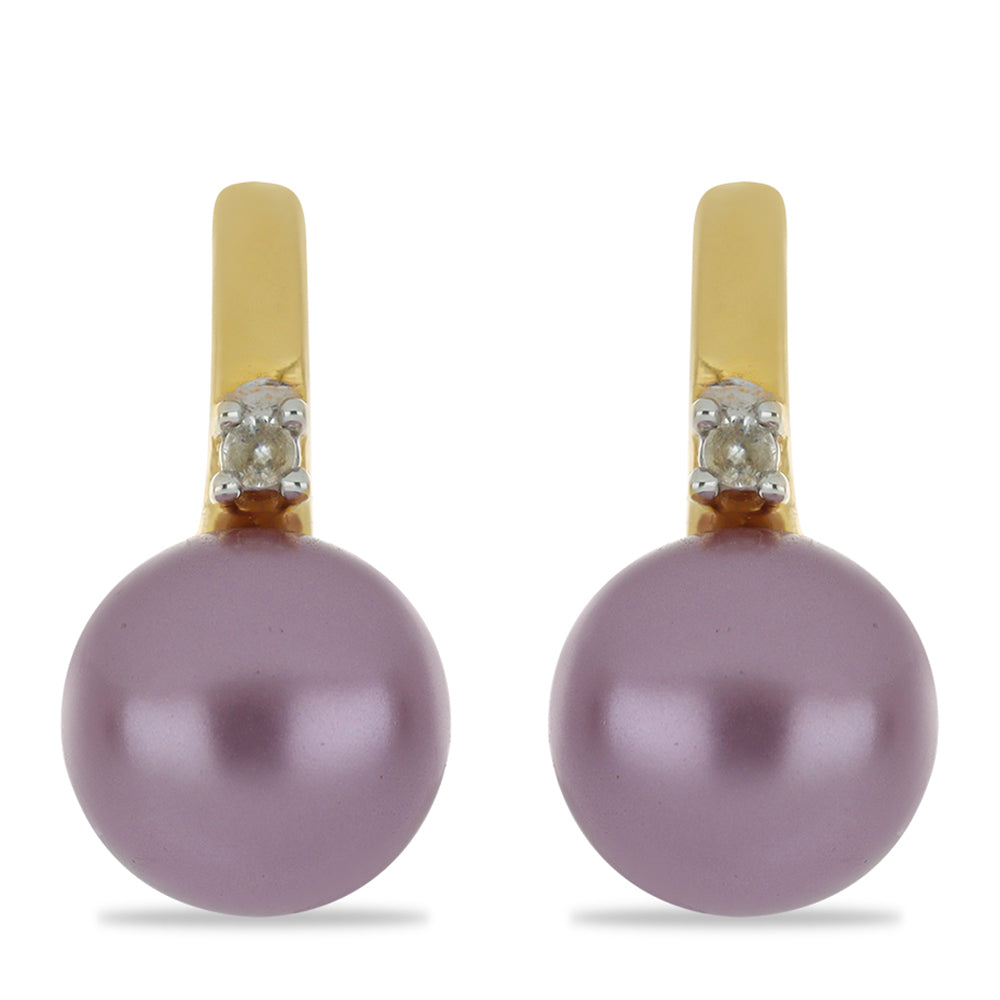 Pozlátené Strieborné Náušnice s so Fialová Sladkovodnou Perlou a Bielym Topásom