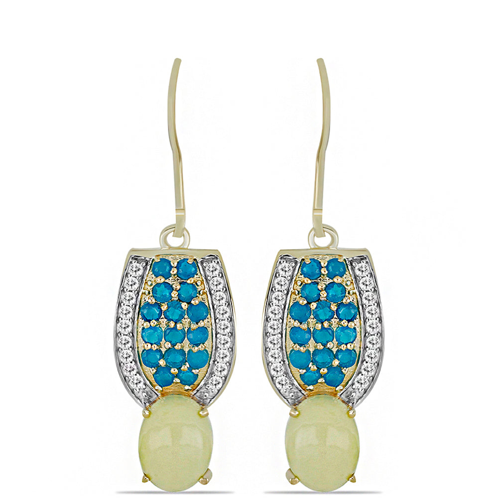 Pozlátené Strieborné Náušnice s so Žltým Serpentinom a Etiópskym Paraiba Modrým Opálom 1 