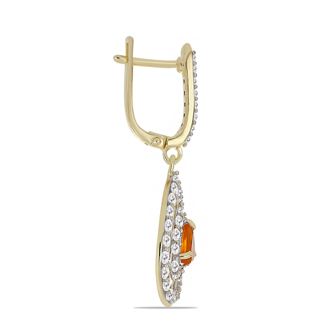 Pozlátené Strieborné Náušnice s Karneolom a Bielym Topásom 2 