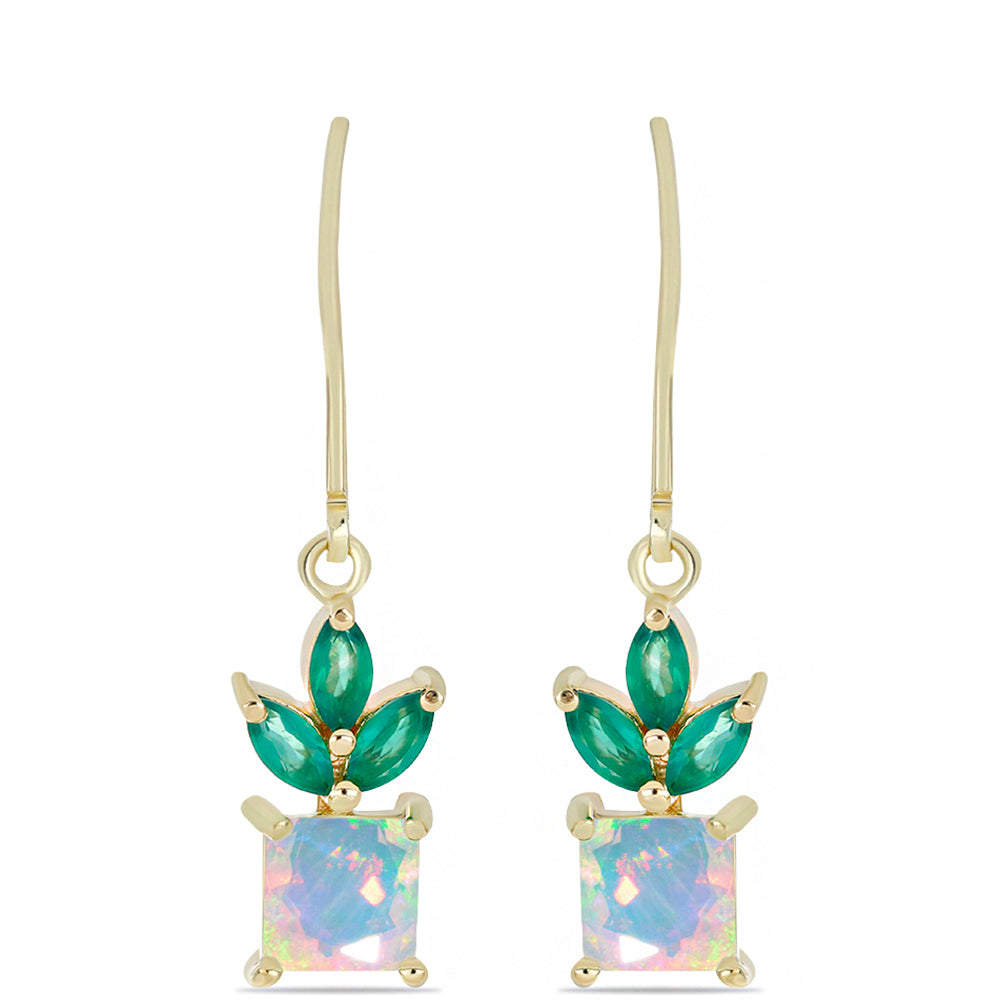 Pozlátené Strieborné Náušnice s so Zeleným Achátom a Etiópskym Opálom z Lega Dembi