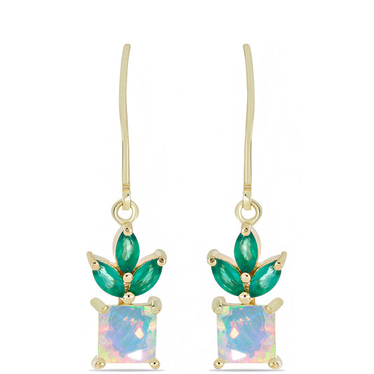 Pozlátené Strieborné Náušnice s so Zeleným Achátom a Etiópskym Opálom z Lega Dembi