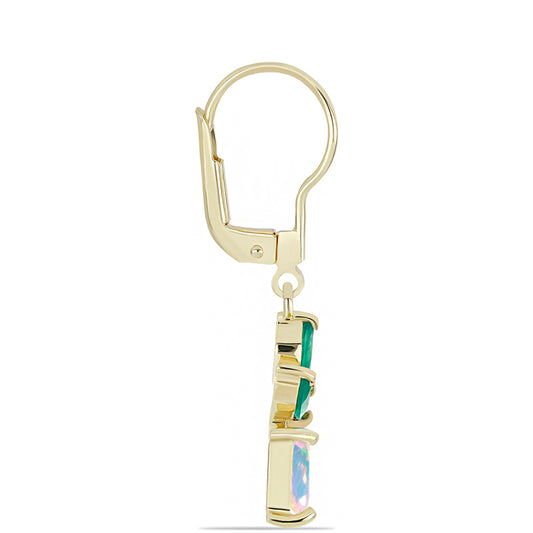 Pozlátené Strieborné Náušnice s so Zeleným Achátom a Etiópskym Opálom z Lega Dembi