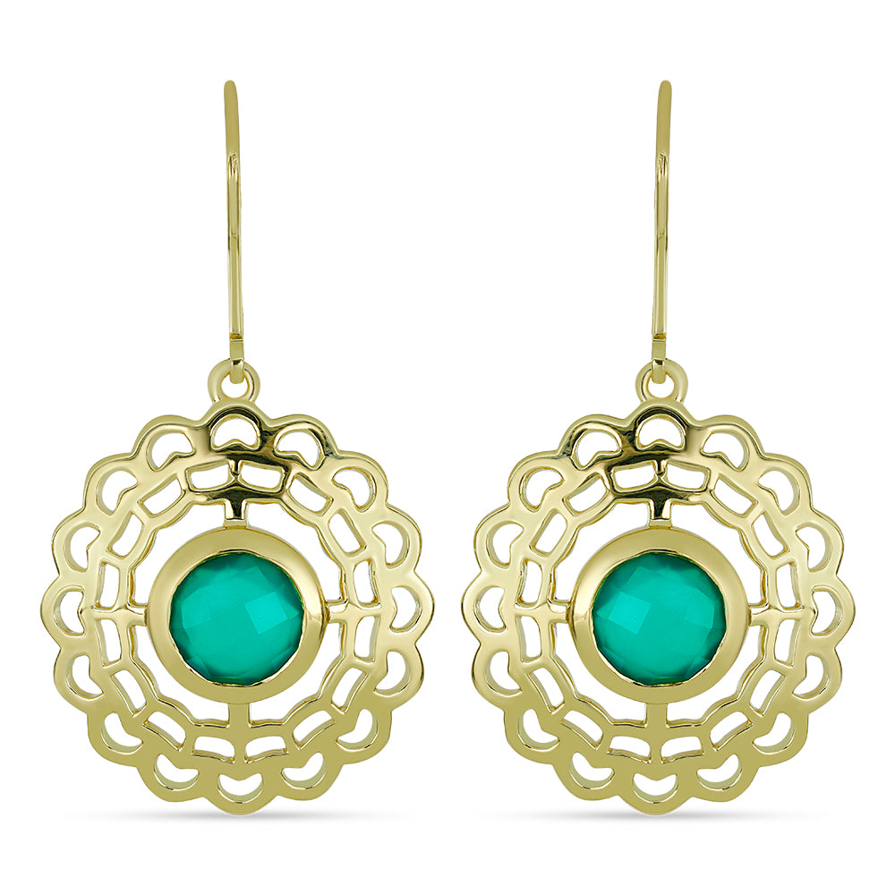 Pozlátené Strieborné Náušnice s so Zeleným Chalcedónom