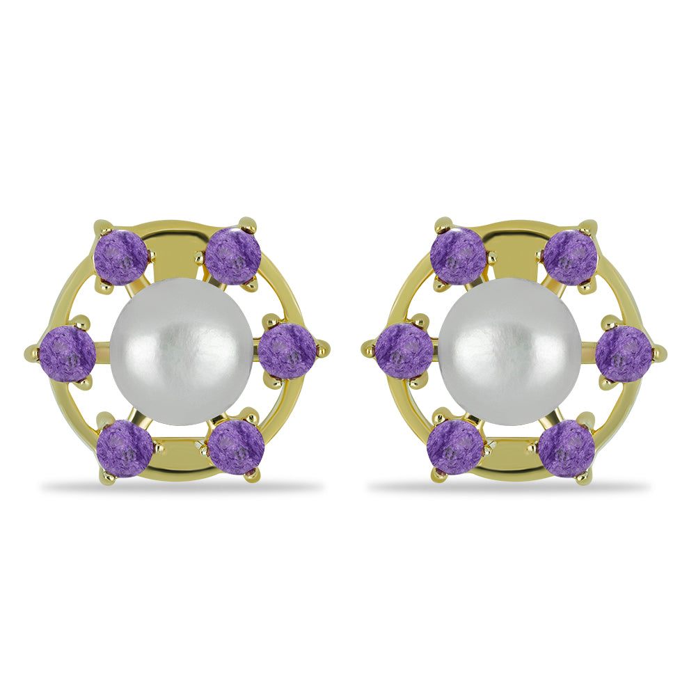 Pozlátené Strieborné Náušnice s Čaroitom a so Sladkovodnou Bielou Perlou 1 