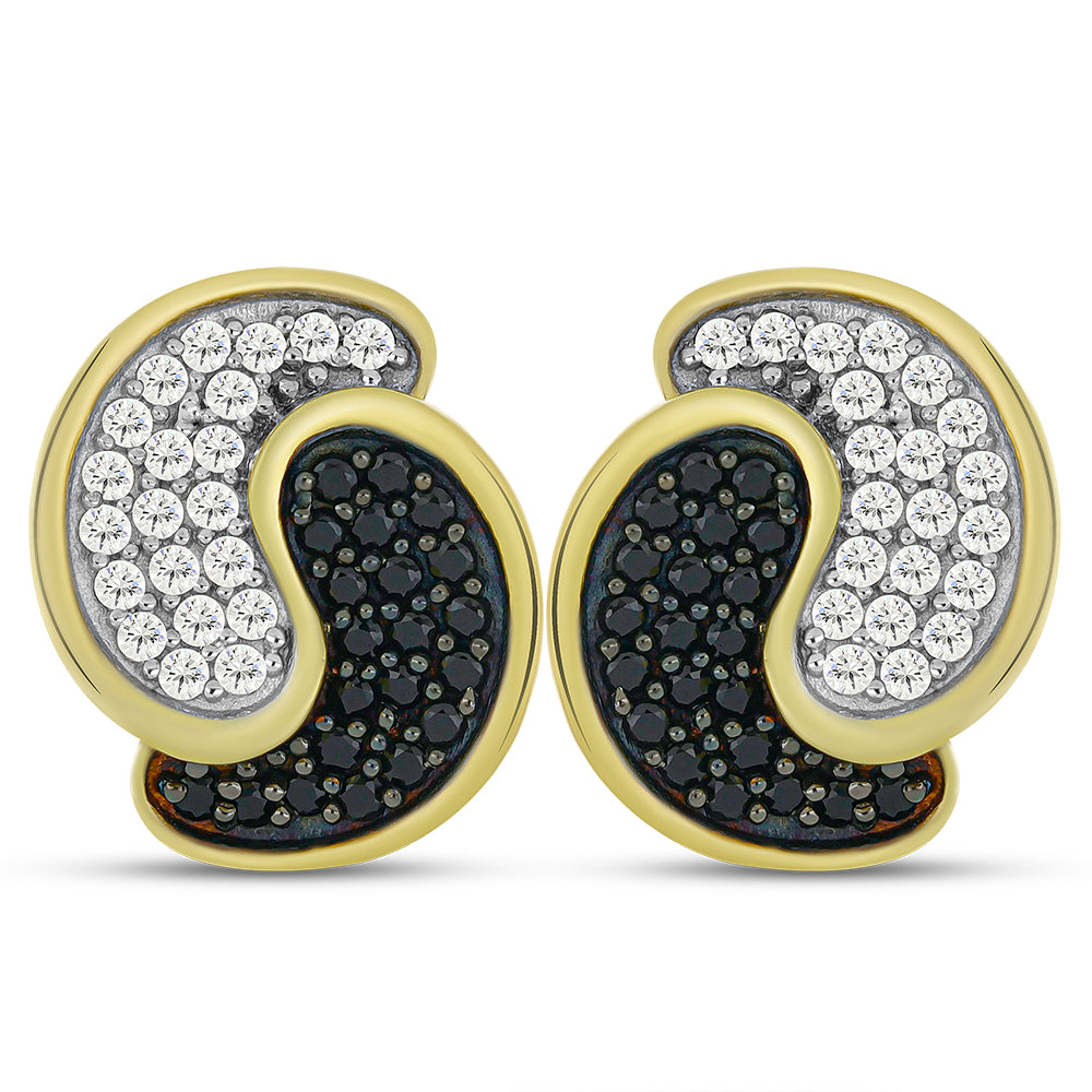 Pozlátené Strieborné Náušnice s Čiernym Spinelom a Bielym Topásom
