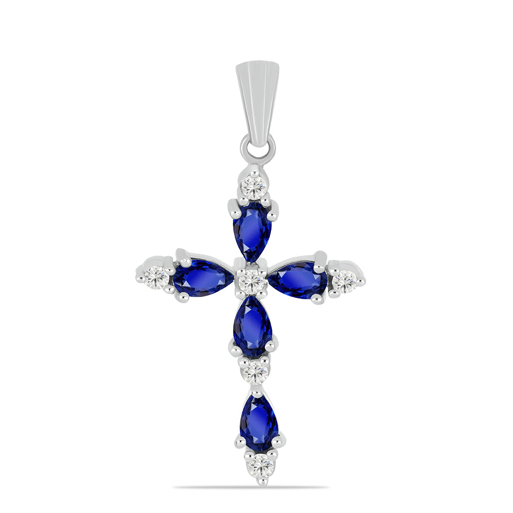 Kríž Strieborný Prívesok s Austrálskym Modrým Zafírom a Bielym Topásom 1 