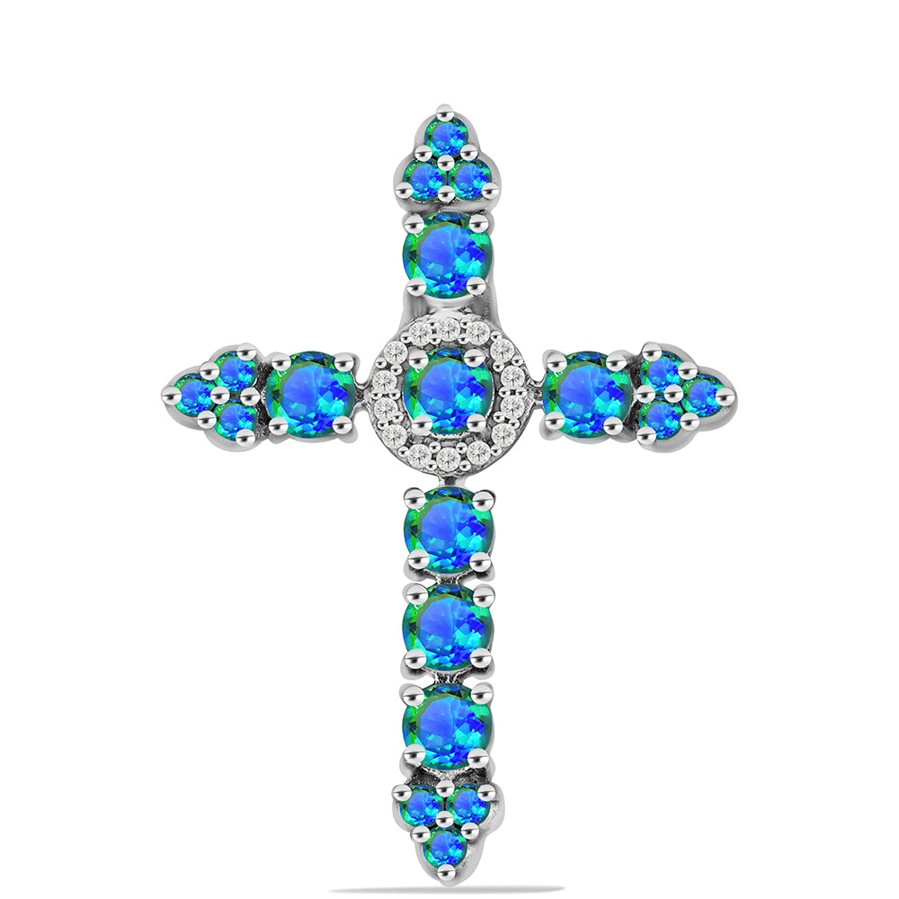 Kríž Strieborný Prívesok s Pávím Kremeňom a Bielym Topásom