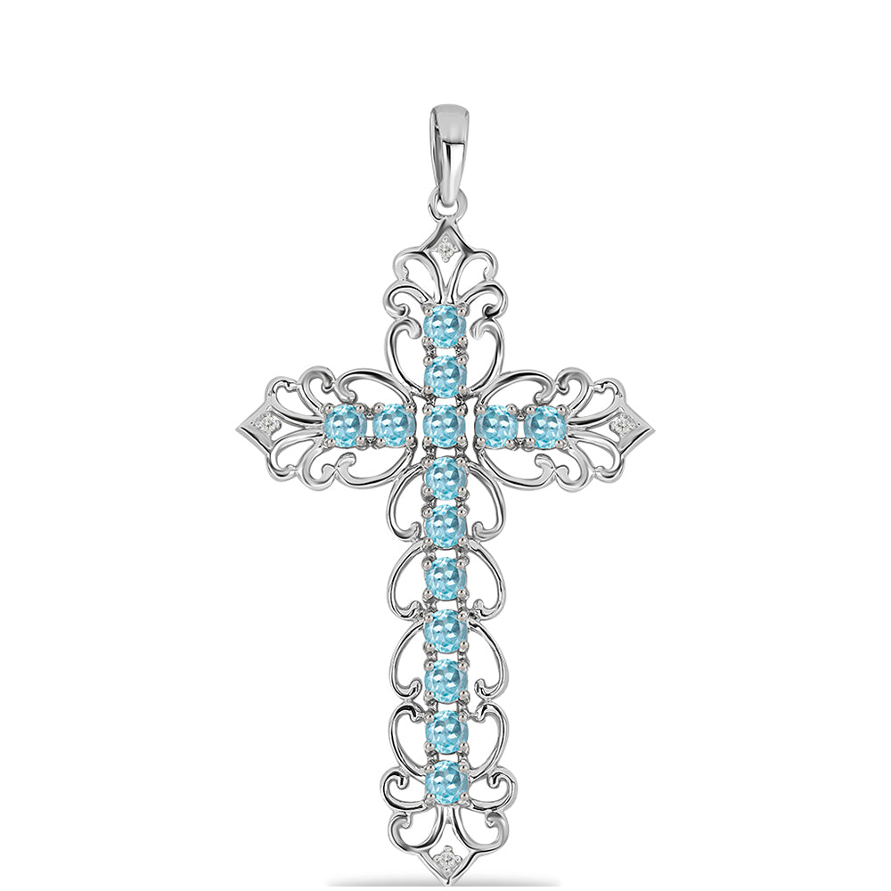 Kríž Strieborný Prívesok s Nebeským Modrým Apatitom a Bielym Topásom 1 