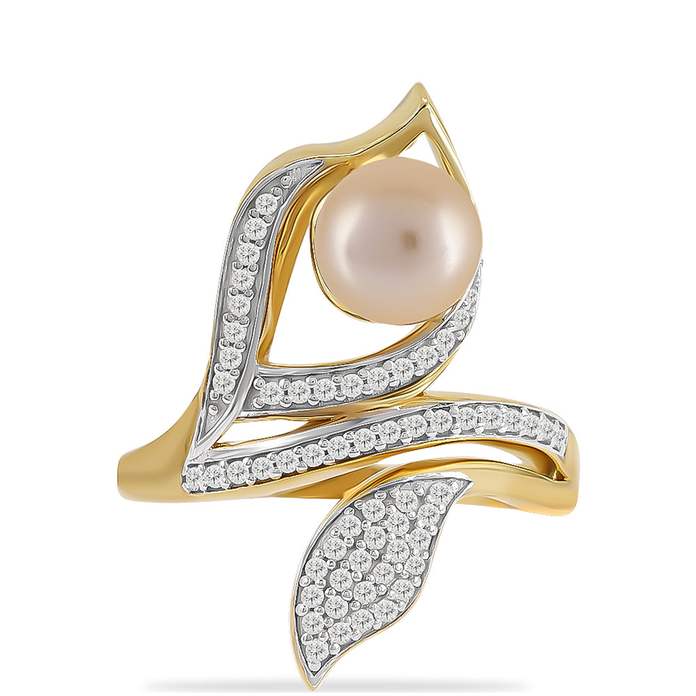 Pozlátený Strieborný Prsteň s so Zlatou Sladkovodnou Perlou a Bielym Topásom 1 