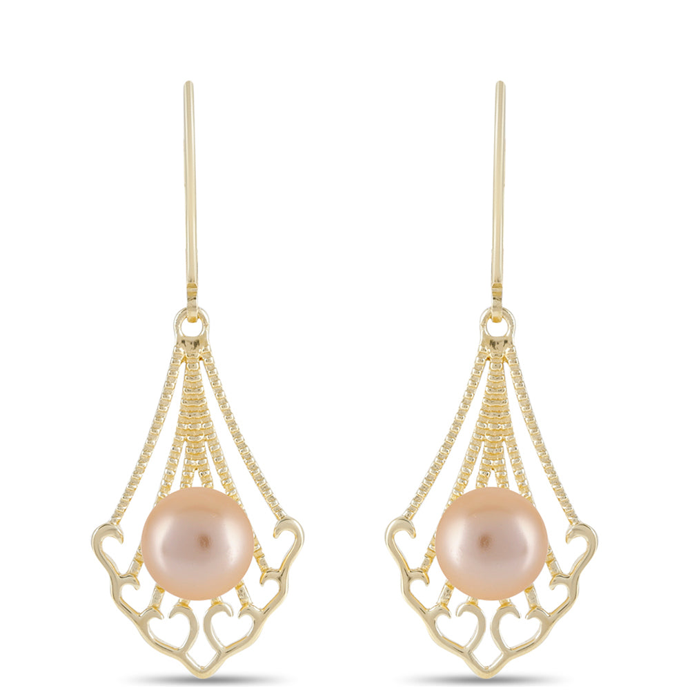 Pozlátené Strieborné Náušnice s so Zlatou Sladkovodnou Perlou 1 