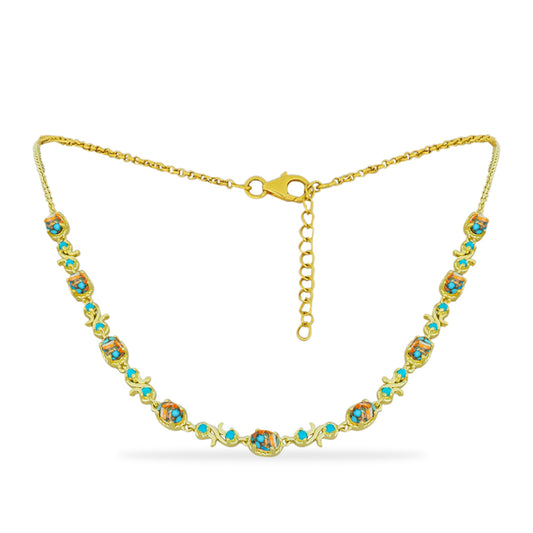 Pozlátený Strieborný Náhrdelník s Ustricovým Tyrkysom a so Sleeping Beauty Tyrkysom