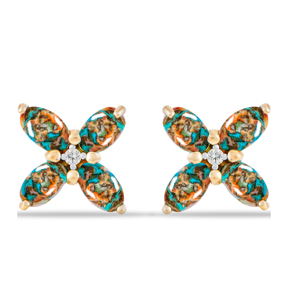 Pozlátené Strieborné Náušnice s Ustricovým Tyrkysom a Bielym Topásom 1 