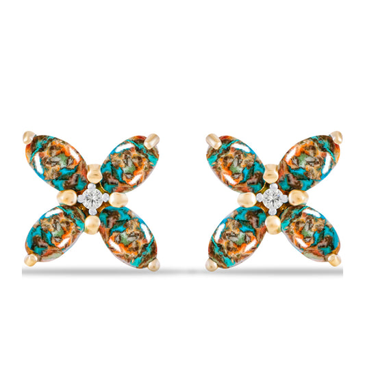 Pozlátené Strieborné Náušnice s Ustricovým Tyrkysom a Bielym Topásom