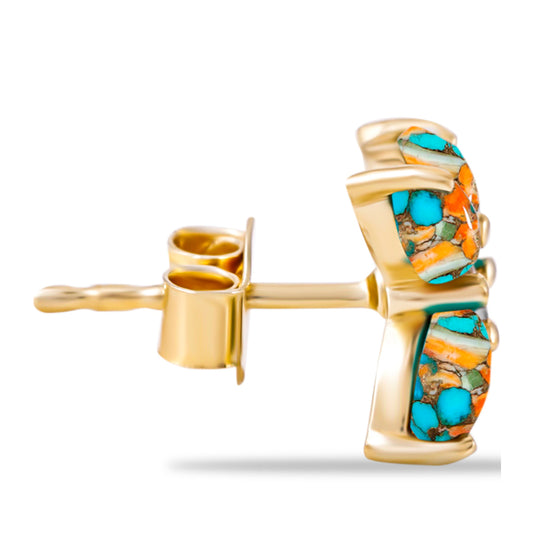 Pozlátené Strieborné Náušnice s Ustricovým Tyrkysom a Bielym Topásom