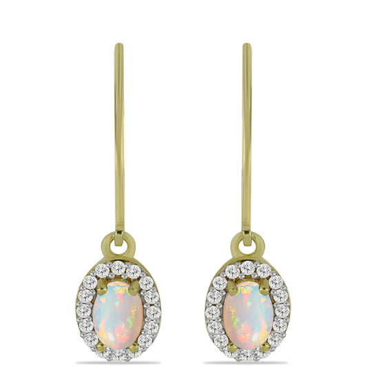 Pozlátené Strieborné Náušnice s Welo opálom a Bielym Topásom