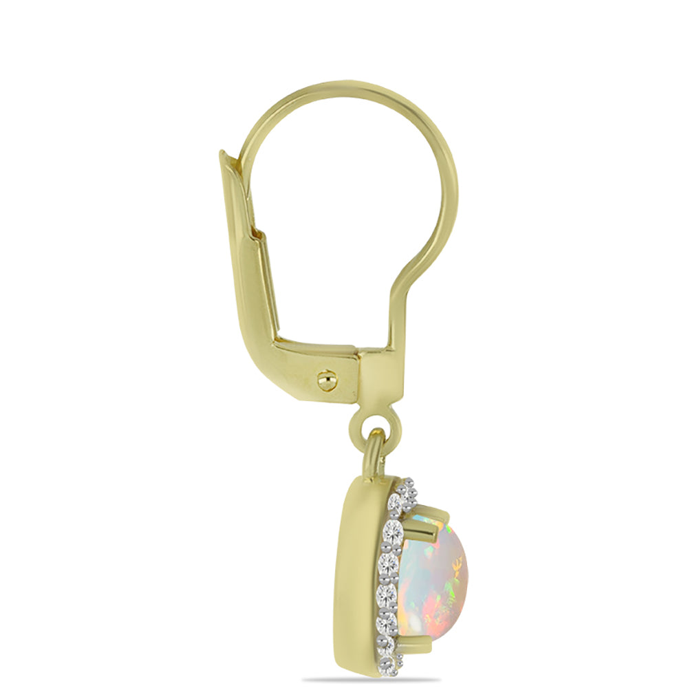 Pozlátené Strieborné Náušnice s Welo opálom a Bielym Topásom