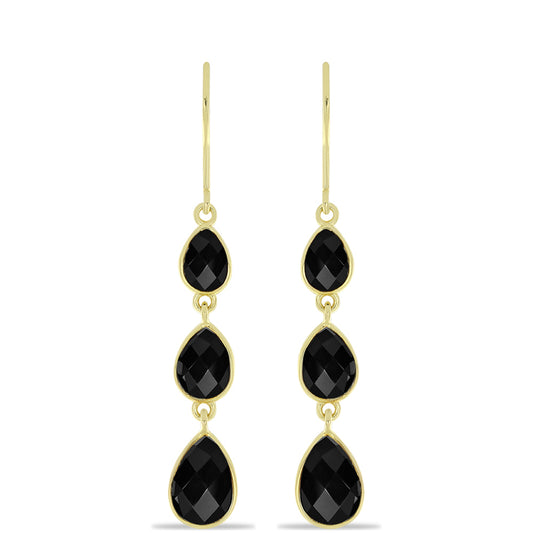 Pozlátené Strieborné Náušnice s Čiernym Ónyxom