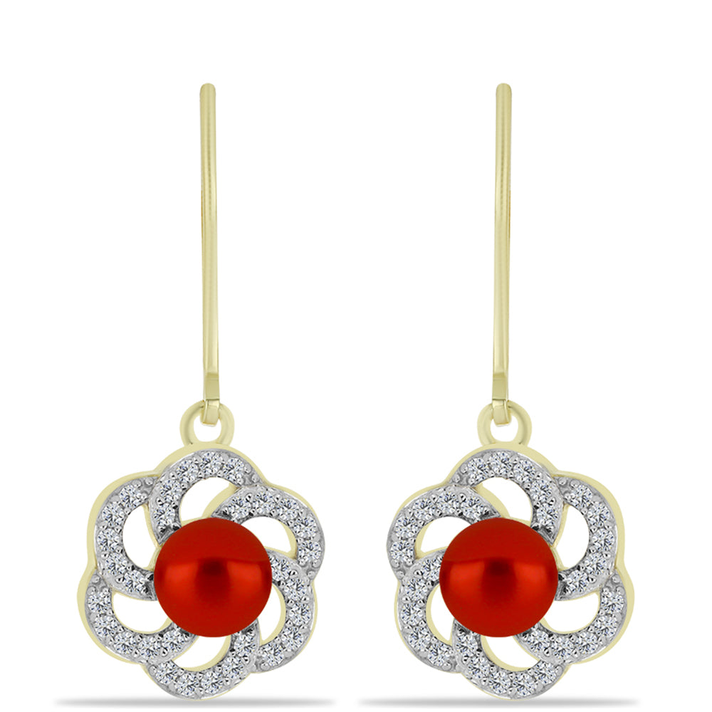 Pozlátené Strieborné Náušnice s Červená sladkovodná perlou a Bielym Topásom 1 