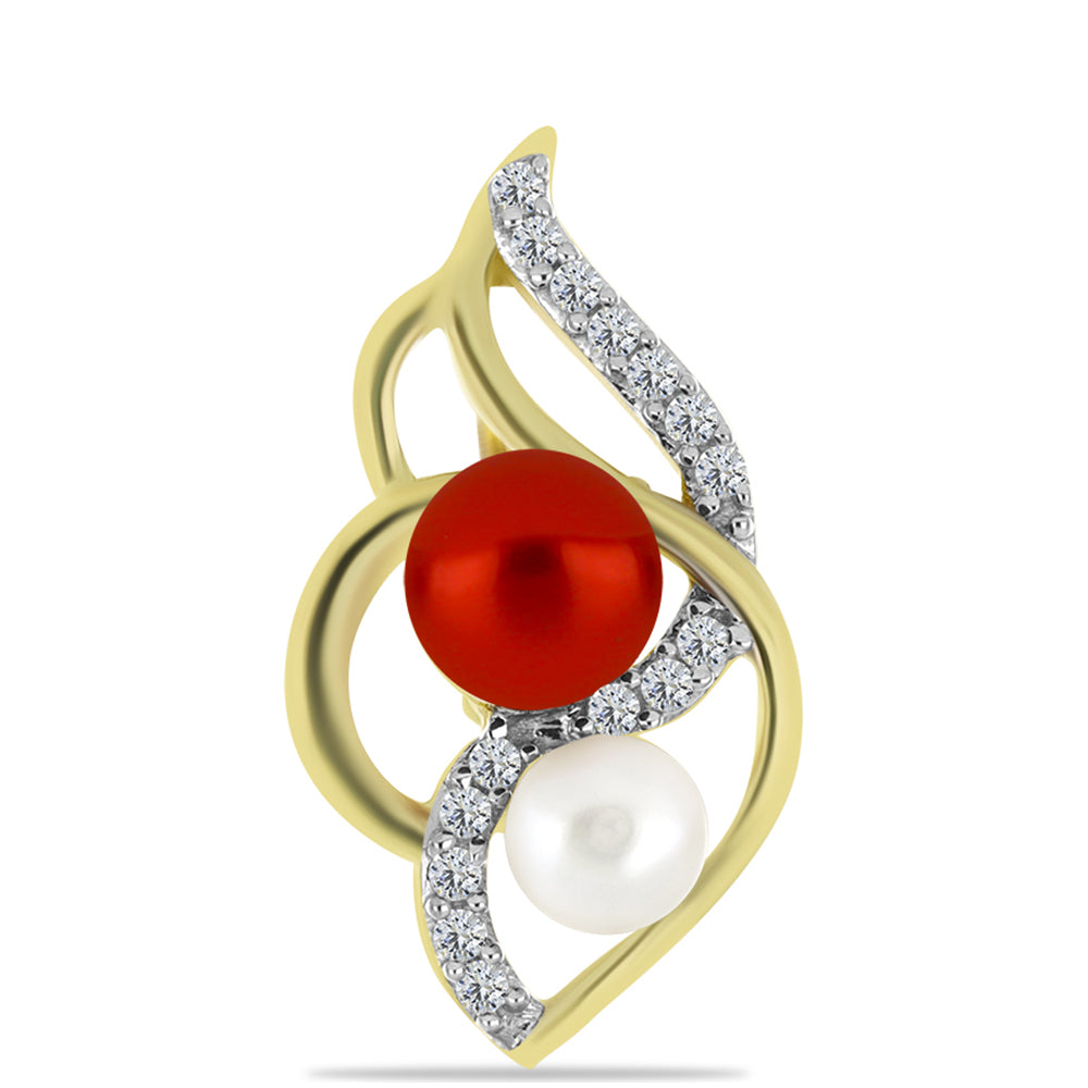 Pozlátené Strieborné Náušnice s Červená sladkovodná perlou a Bielym Topásom