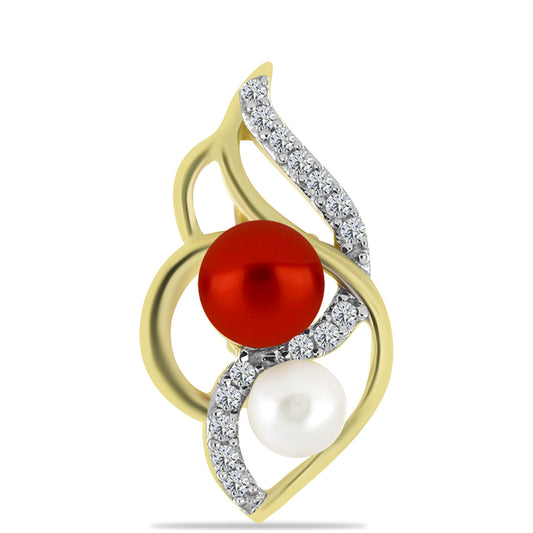Pozlátené Strieborné Náušnice s Červená sladkovodná perlou a Bielym Topásom