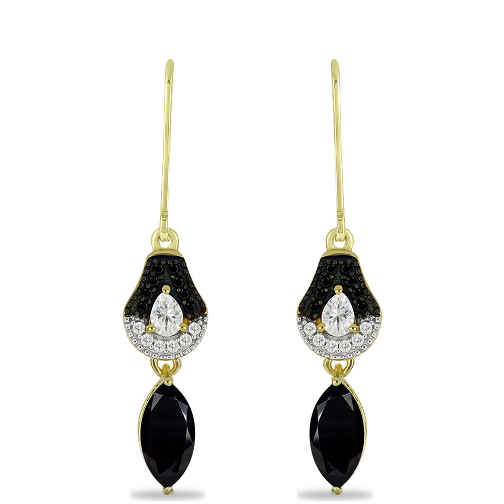 Pozlátené Strieborné Náušnice s Čiernym Ónyxom a Bielym Topásom 1 