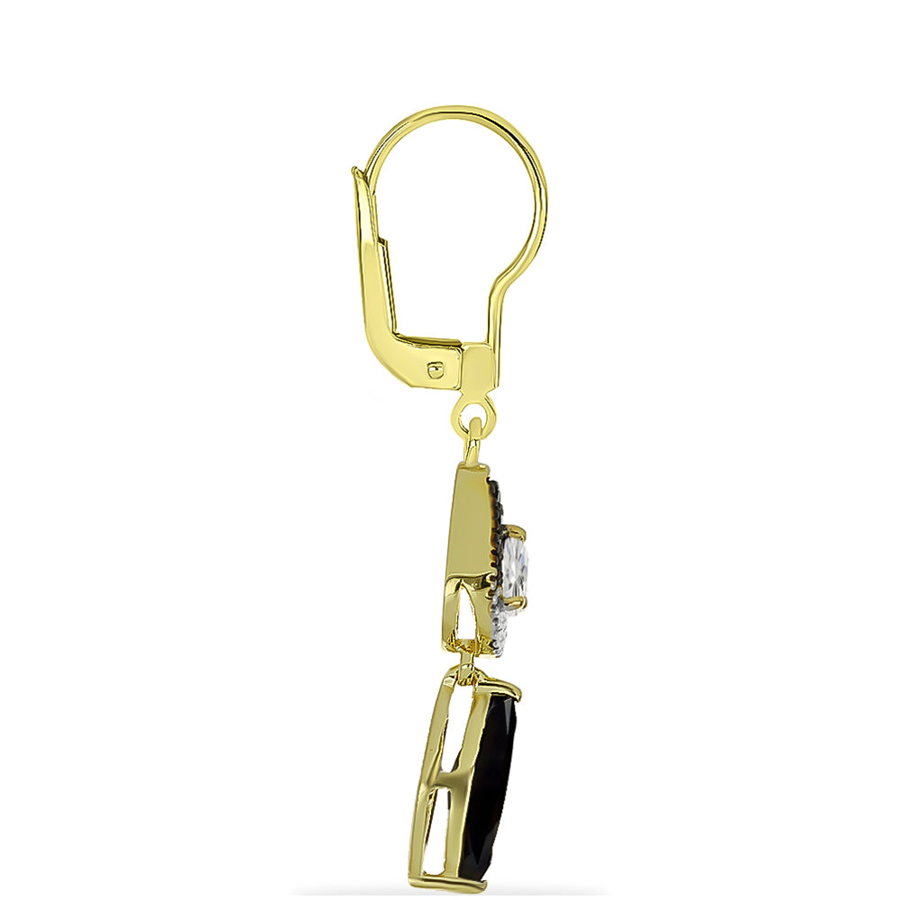 Pozlátené Strieborné Náušnice s Čiernym Ónyxom a Bielym Topásom 2 