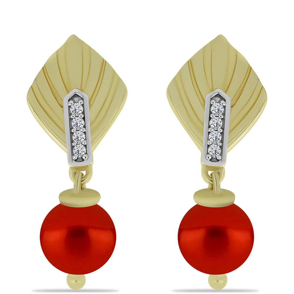 Pozlátené Strieborné Náušnice s Červená sladkovodná perlou a Bielym Topásom 1 