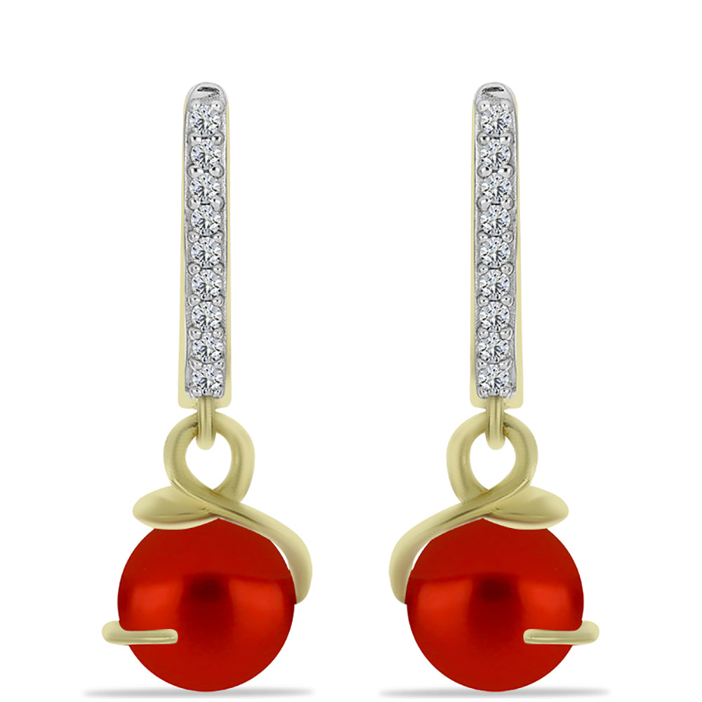 Pozlátené Strieborné Náušnice s Červená sladkovodná perlou a Bielym Topásom 1 