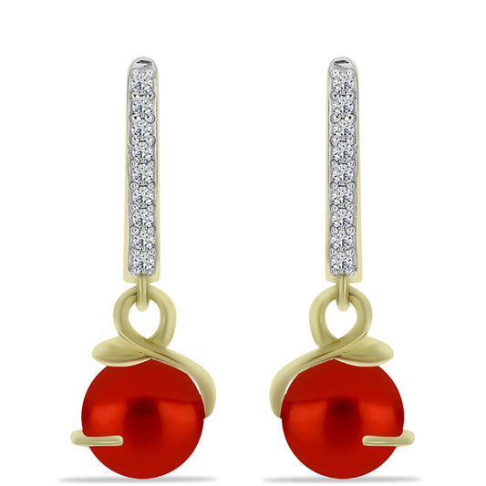 Pozlátené Strieborné Náušnice s Červená sladkovodná perlou a Bielym Topásom
