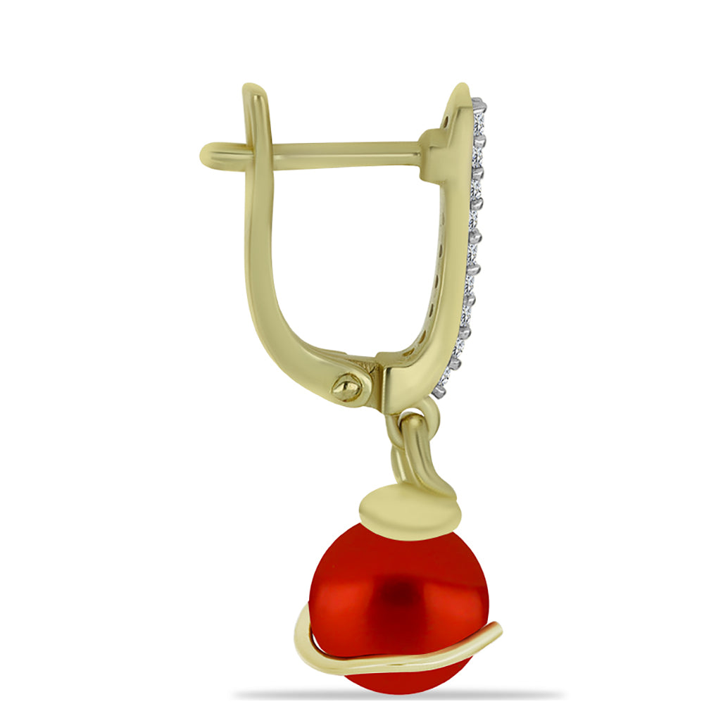 Pozlátené Strieborné Náušnice s Červená sladkovodná perlou a Bielym Topásom 2 