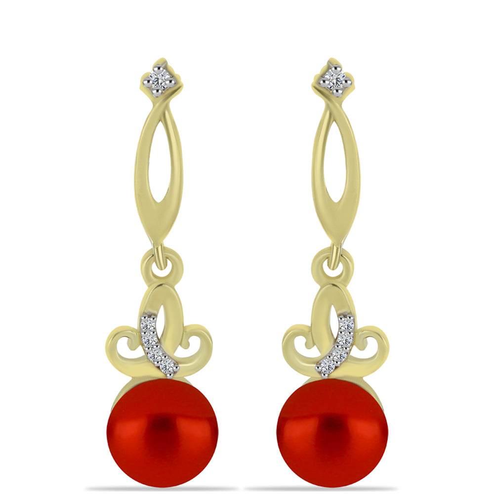 Pozlátené Strieborné Náušnice s Červená sladkovodná perlou a Bielym Topásom 1 