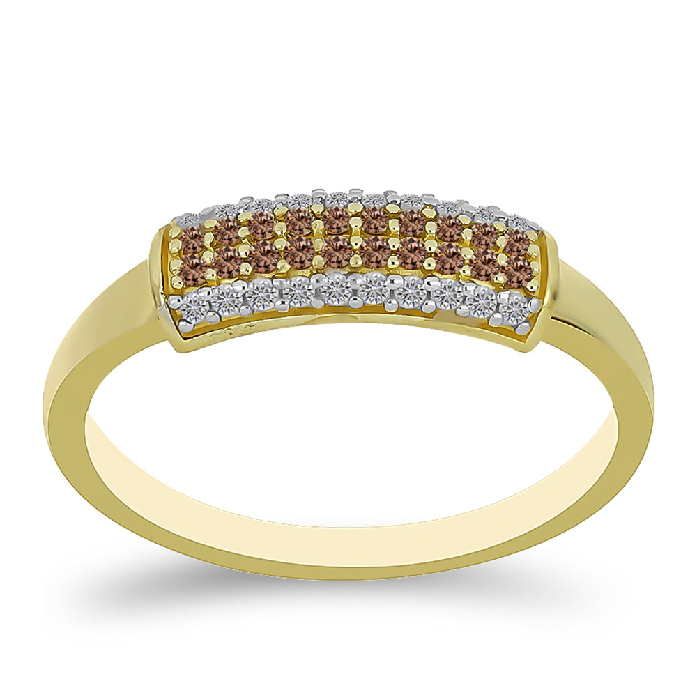 Pozlátený Strieborný Prsteň s Champagne Diamantom a Bielym Diamantom 3 