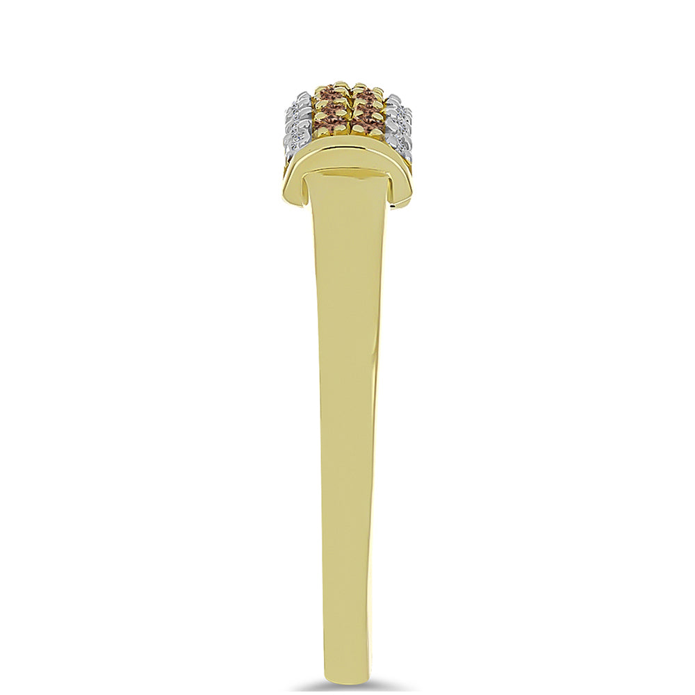 Pozlátený Strieborný Prsteň s Champagne Diamantom a Bielym Diamantom 4 