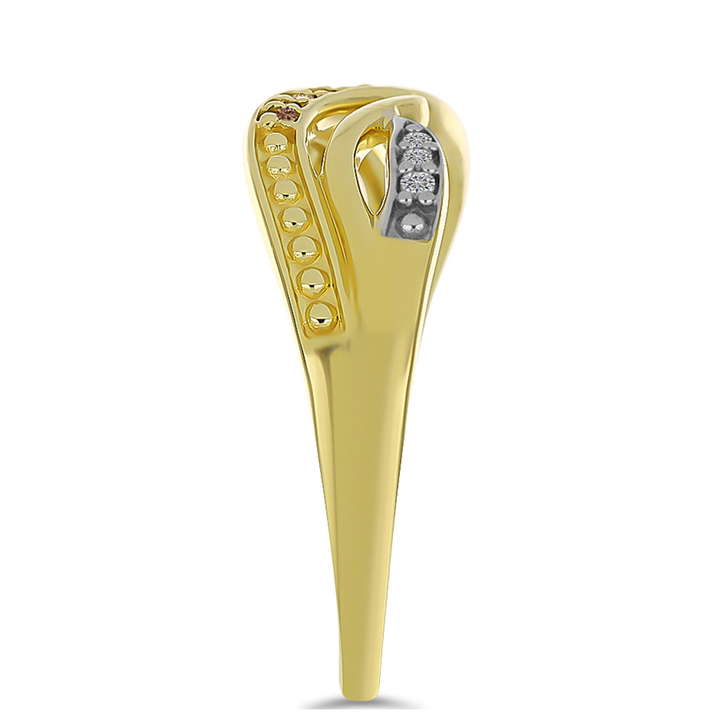 Pozlátený Strieborný Prsteň s Champagne Diamantom a Bielym Diamantom