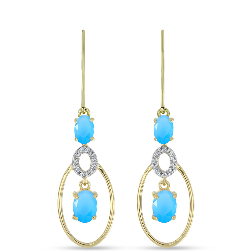 Pozlátené Strieborné Náušnice s Aqua Chalcedonom a Bielym Topásom