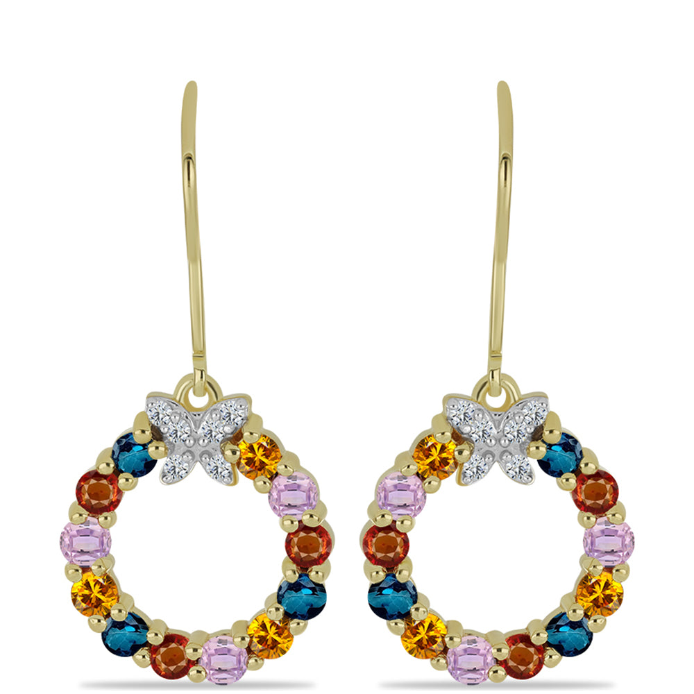 Pozlátené Strieborné Náušnice s Dúhovým Zafírom a Bielym Topásom 1 